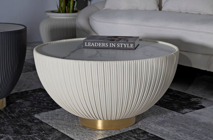 Beige Runder Couchtisch Goldbasis Elge Modernes Design (Marmorplatte)