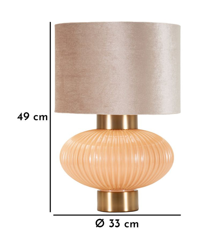 Rund Gold Beige Tischlampe Stoffschirm Perly Modern