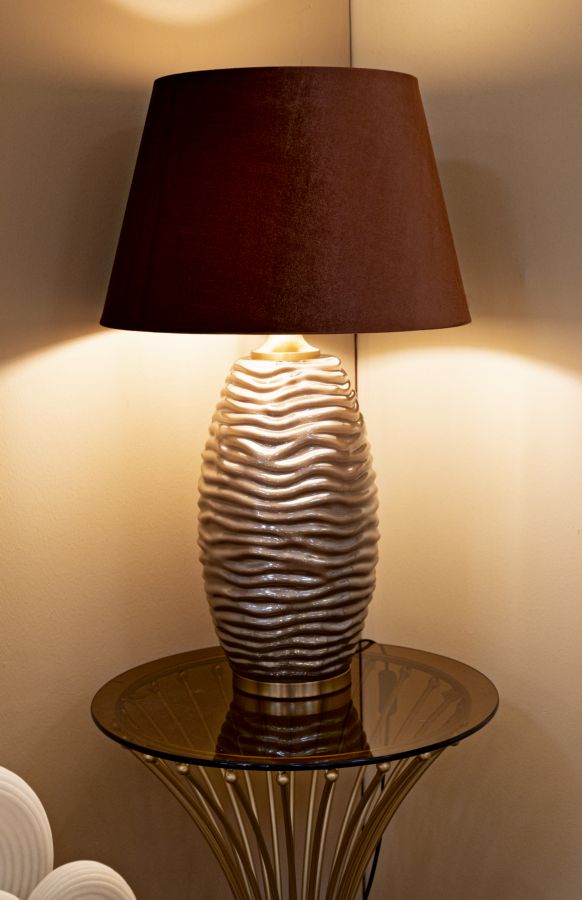 Braun Deko Tischlampe Stoffschirm Prague Kollektion