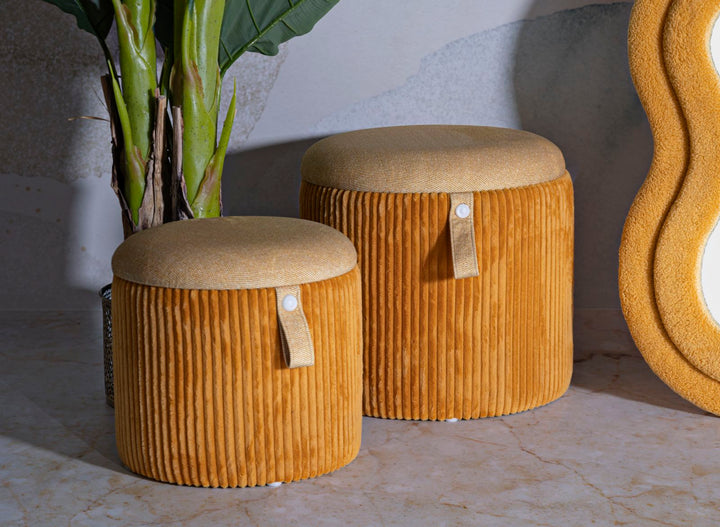 2er Set Senfgelb Samt Aufbewahrungs Poufs Bolzano Modern