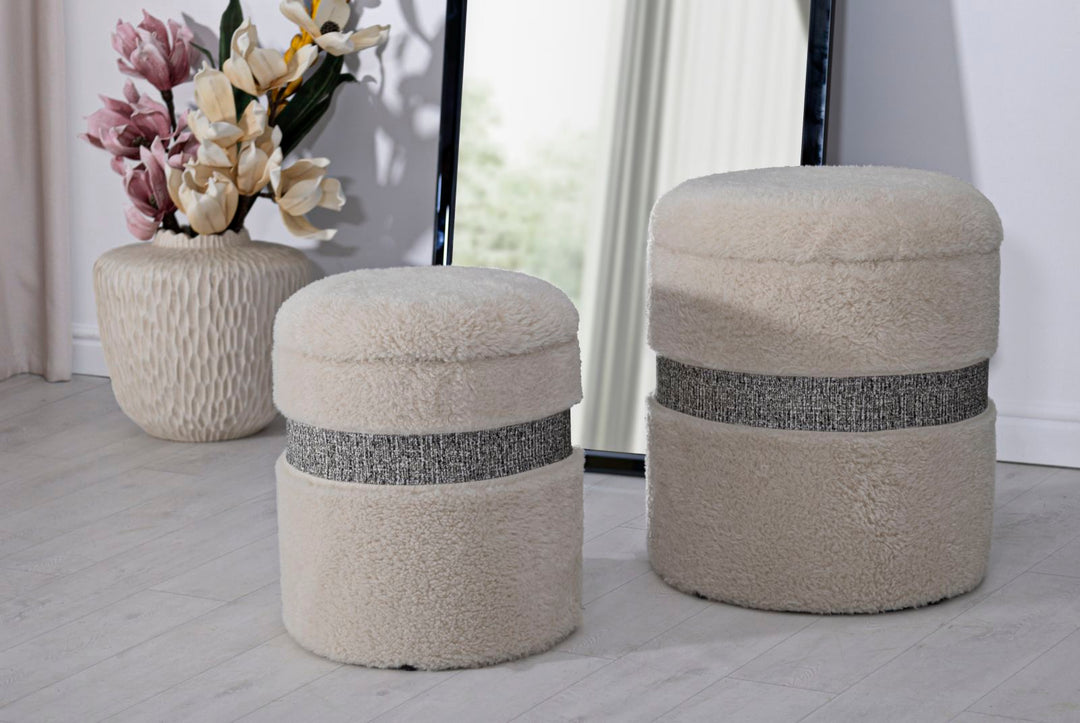 2er Set Creme Polster Aufbewahrungs Poufs Saint Moritz Kollektion