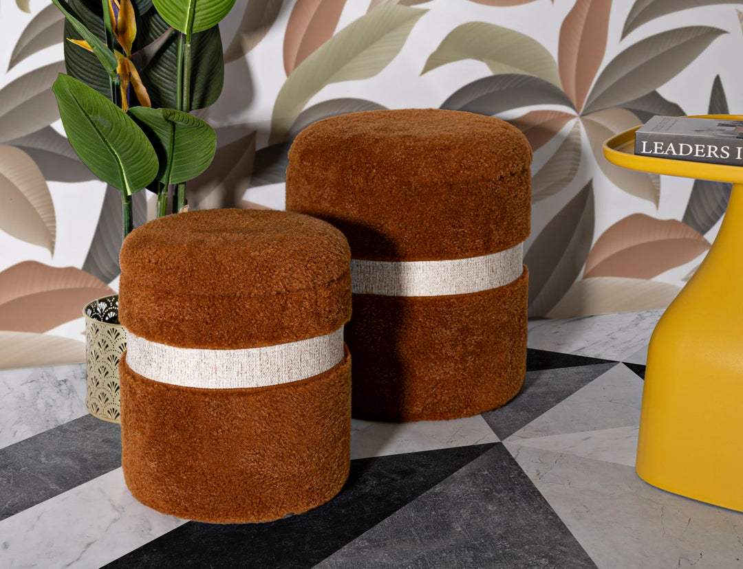 2er Set Braun Samt Aufbewahrungs Poufs Saint Moritz Modern