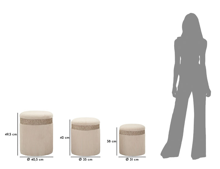 3er Set Creme Polster Aufbewahrungs Poufs Curtain Kollektion