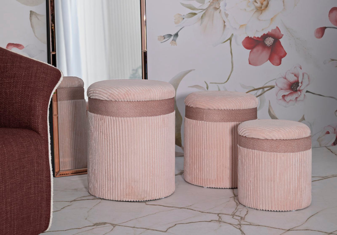 3er Set Rosa Polster Aufbewahrungs Poufs Curtain Box Kollektion