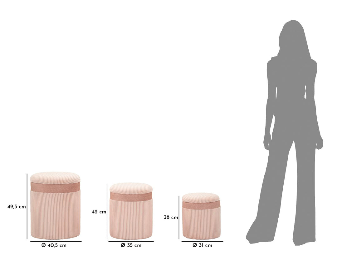 3er Set Rosa Polster Aufbewahrungs Poufs Curtain Box Kollektion