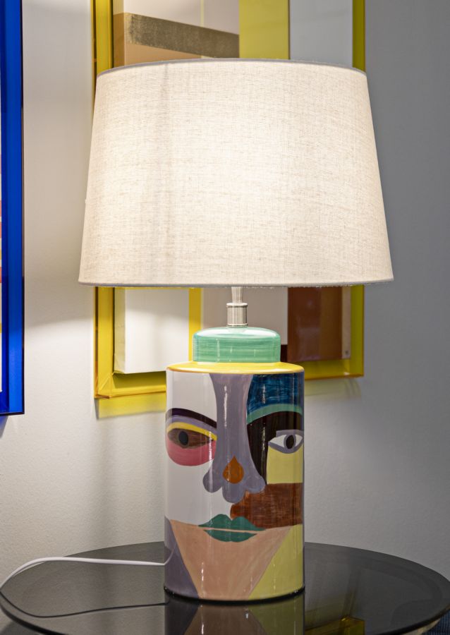 Bunte Deko Tischlampe Weiss Schirm Picassy Modern