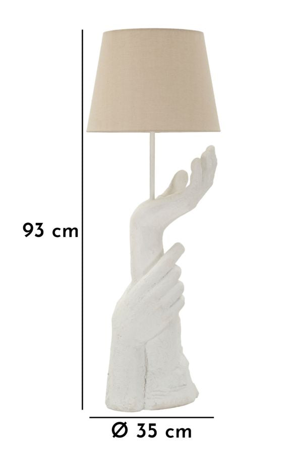 Weisse Skulptur Tischlampe Beiger Schirm Life Kollektion