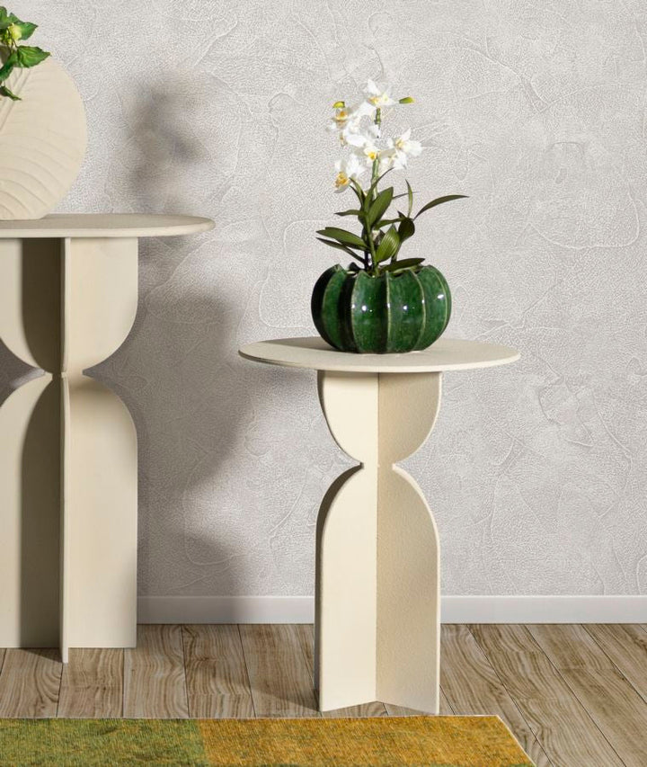 Beige Runder Beistelltisch Skulpturale Basis Dune