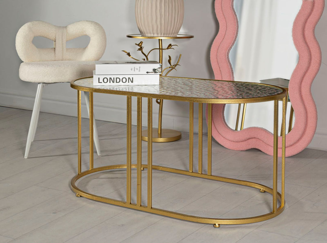 Rechteck Glas Couchtisch Goldbeine Antalia Stil