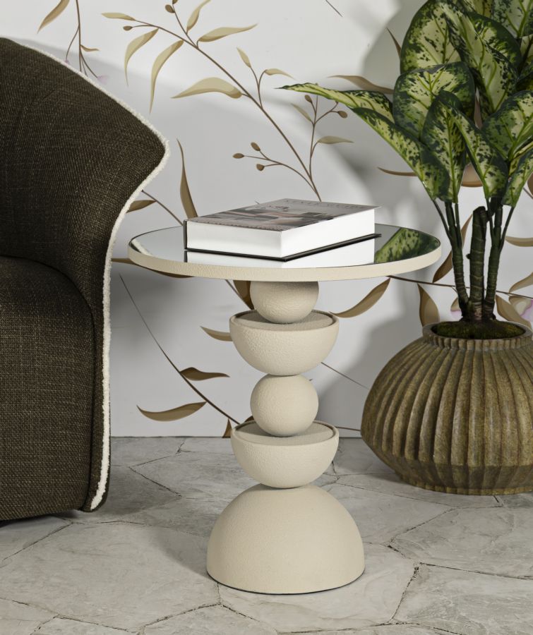 Beige Runder Beistelltisch Spiegelplatte Dune Zeitgenoessisch