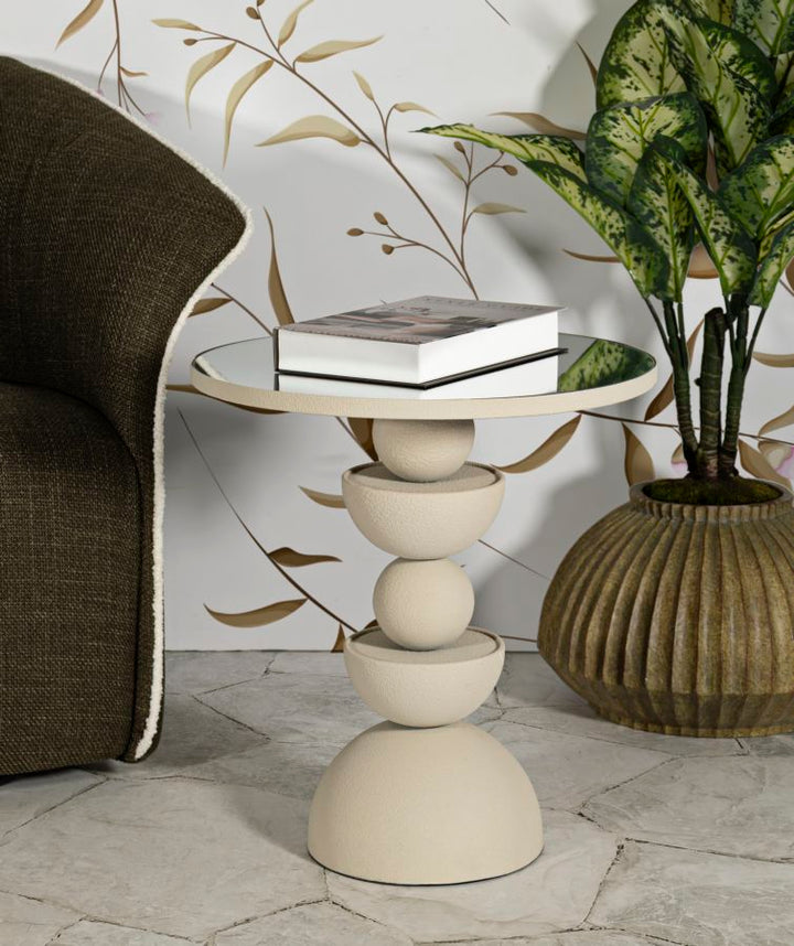 Beige Runder Beistelltisch Spiegelplatte Dune Zeitgenoessisch