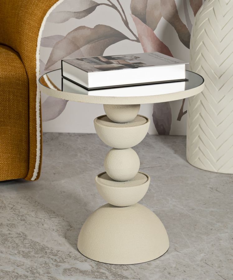 Beige Runder Beistelltisch Spiegelflaeche Dune Moderner Akzent