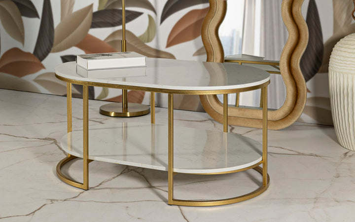 Rechteck Kunstmarmor Couchtisch Goldrahmen Izmir Design
