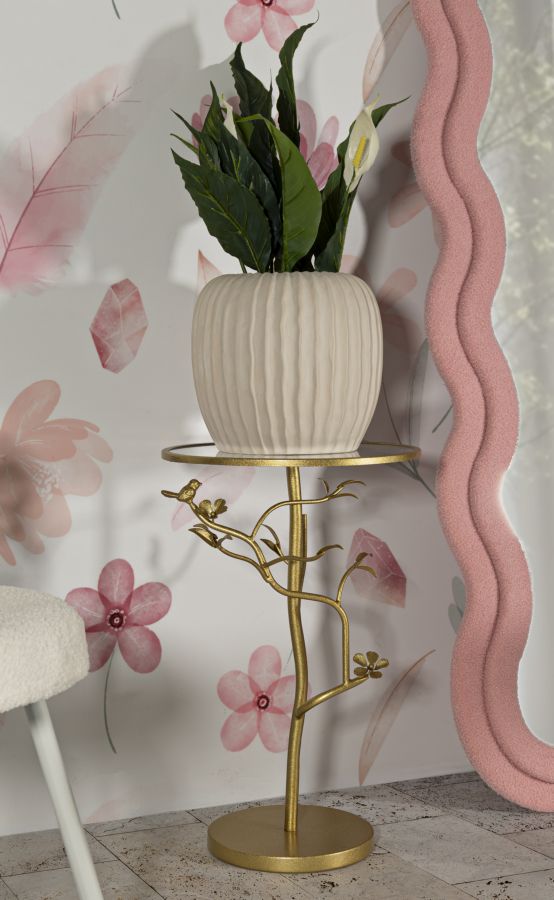 Runder Glas Beistelltisch Gold Baum Basis Birds Kollektion