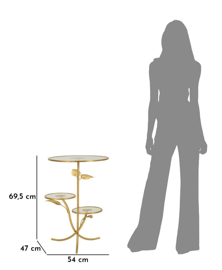 Gold Metall Beistelltisch 3 Ablagen Leaf Dekor