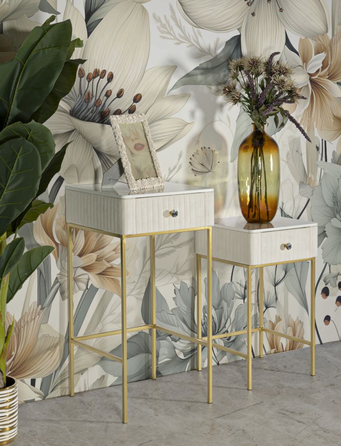 2er Set Quadratische Hochtische Goldbasis Wedding Kollektion (Marmorplatte)