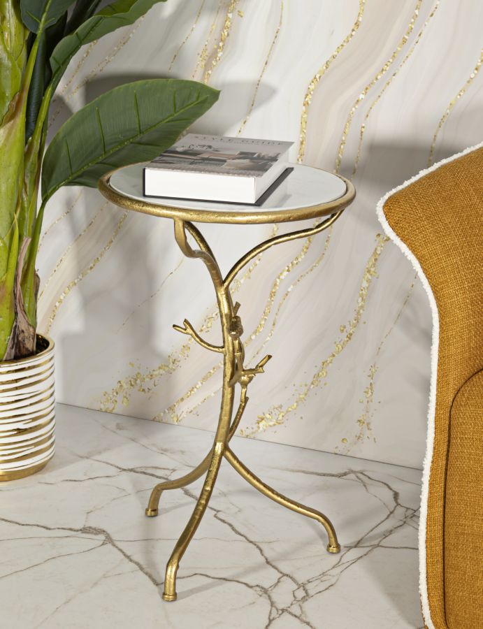 Runder Kunstmarmor Beistelltisch Gold Baum Basis Birds Modern