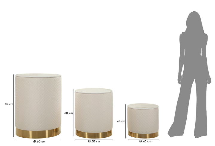 3er Set Polster Aufbewahrungs Poufs Display Shop Modern (Marmorplatte)