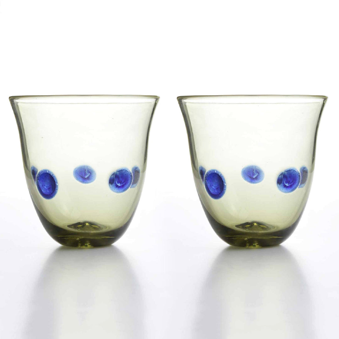 Römischer Glasbecher mit blauen Punkten im Set von 2