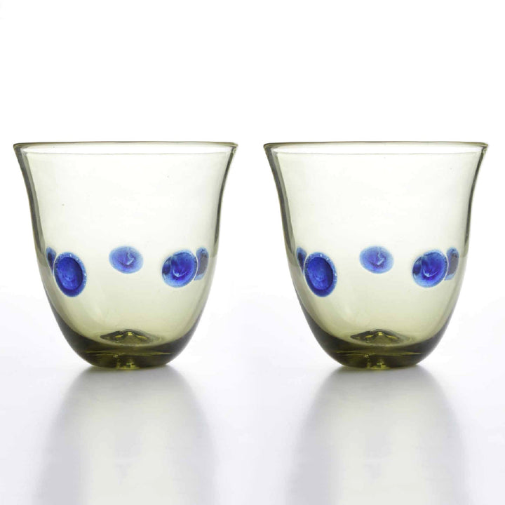 Römischer Glasbecher mit blauen Punkten im Set von 2