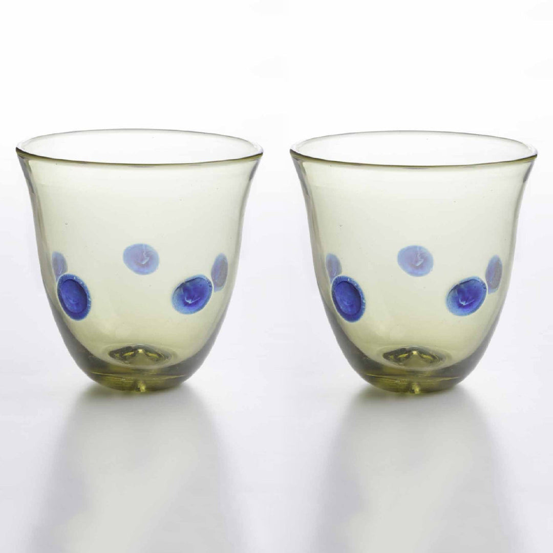 Römischer Glasbecher mit blauen Punkten im Set von 2