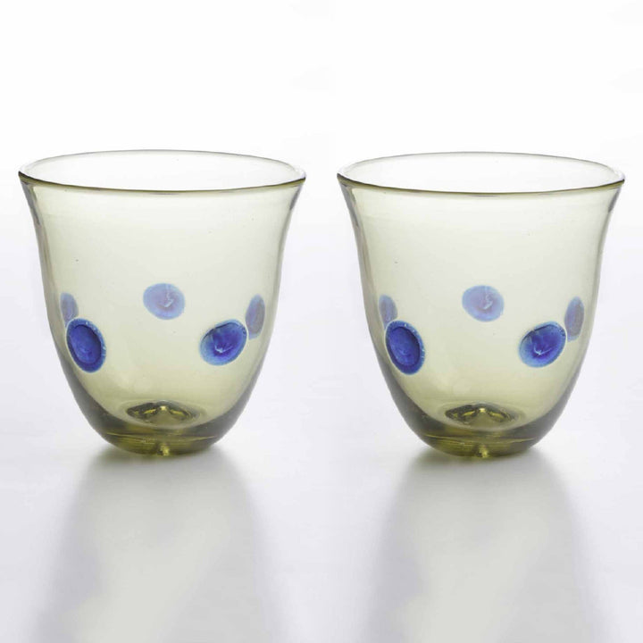Römischer Glasbecher mit blauen Punkten im Set von 2