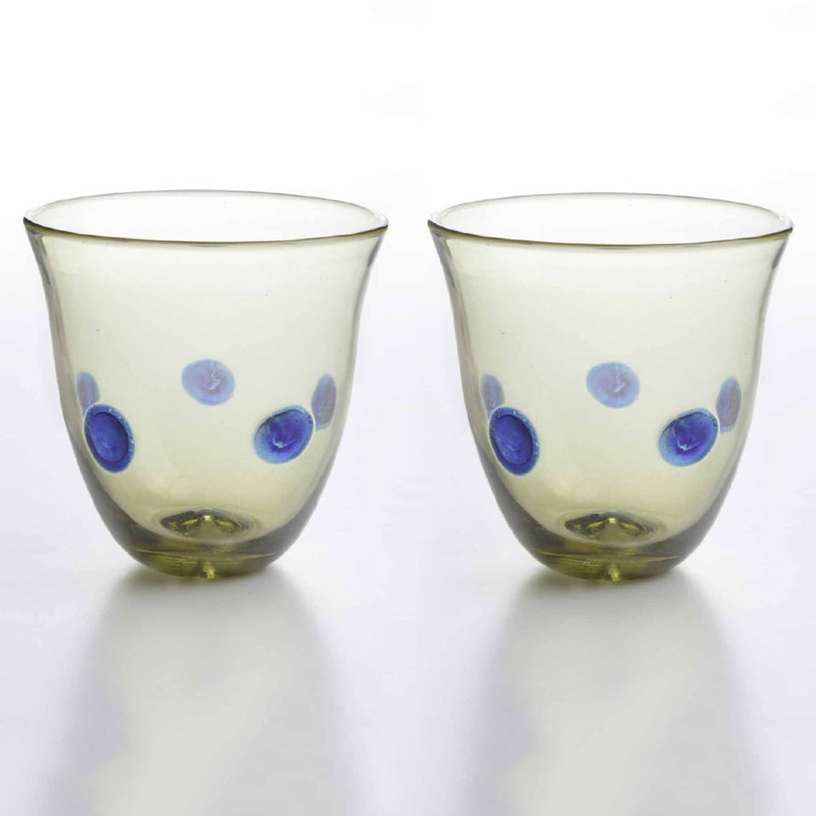 Römischer Glasbecher mit blauen Punkten im Set von 2