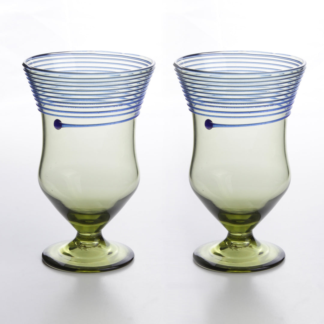 Römischer Glaspokal mit blauen Streifen im Set von 2