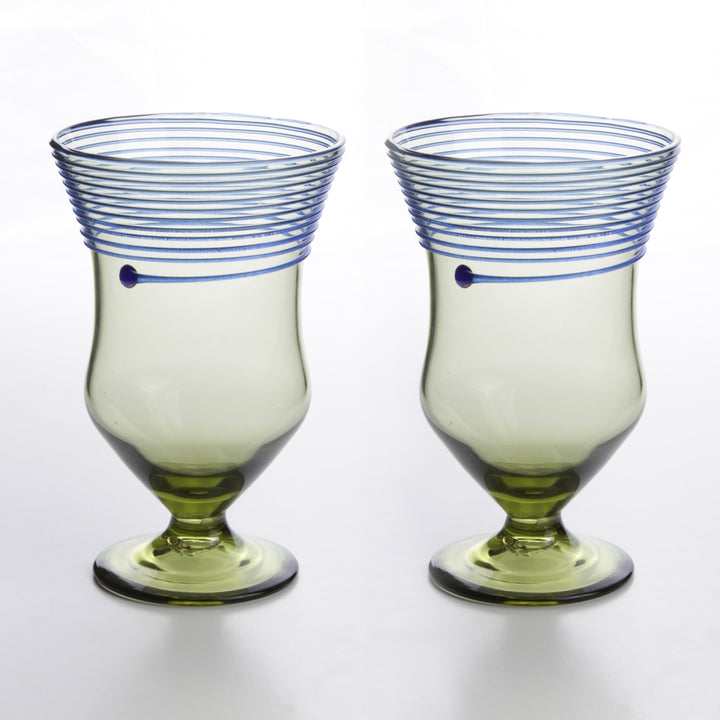 Römischer Glaspokal mit blauen Streifen im Set von 2