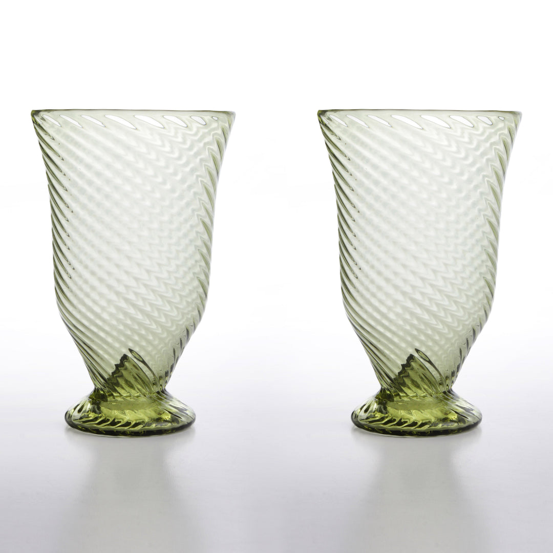 Römischer Glasbecher mit linearem Relief im Set von 2