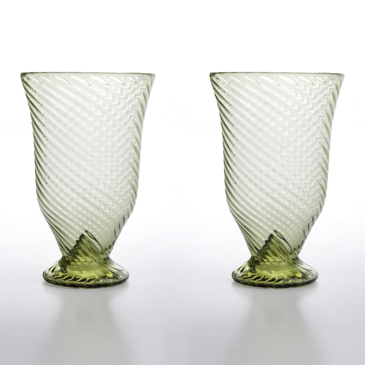Römischer Glasbecher mit linearem Relief im Set von 2