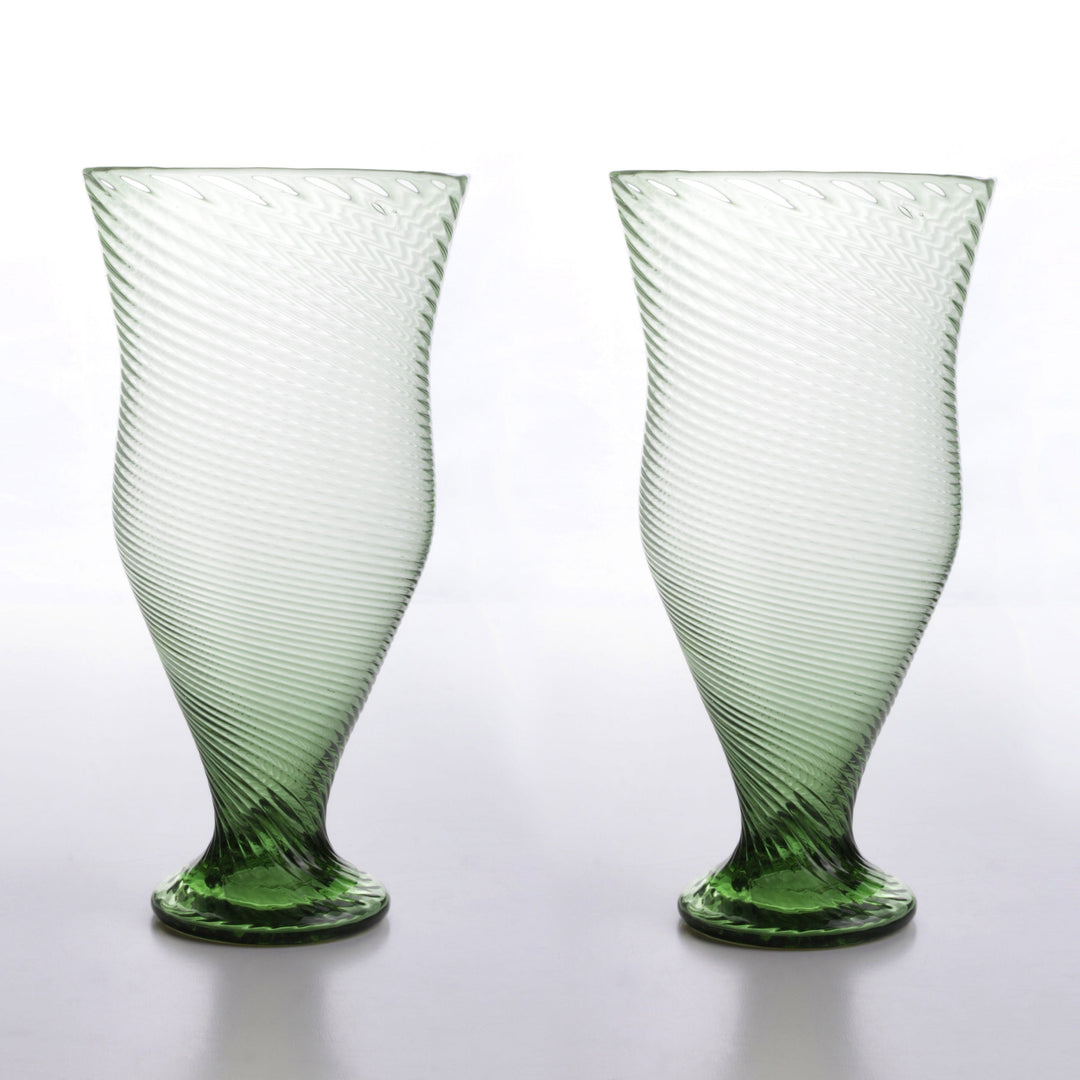 Römischer Glasbecher mit linearem Relief (Groß) im Set von 2