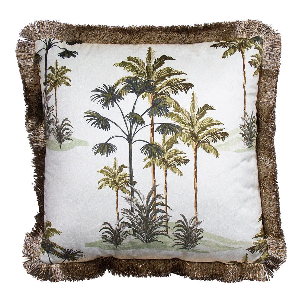 Samtkissen mit Palmenmotiv (Beige)