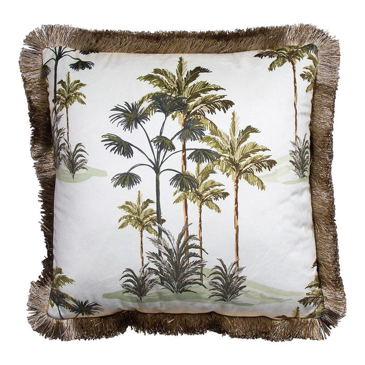 Samtkissen mit Palmenmotiv (Beige)