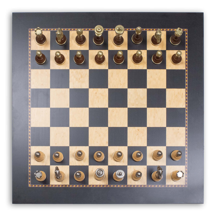 Italfama Klassisches Schachset aus Metall mit Queen’s Gambit Holzbrett