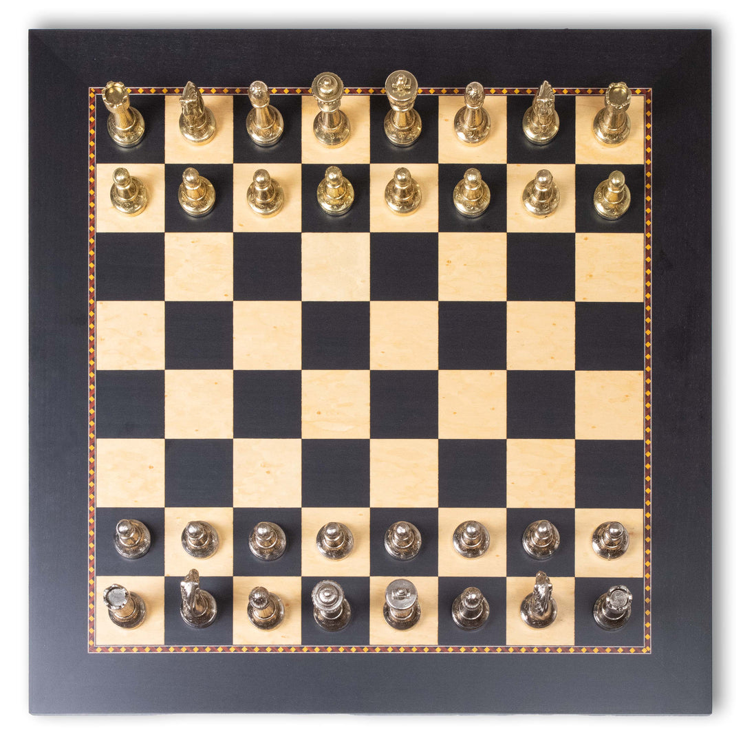 Italfama Staunton Schachset aus Metall mit Premium Queen’s Gambit Holzbrett