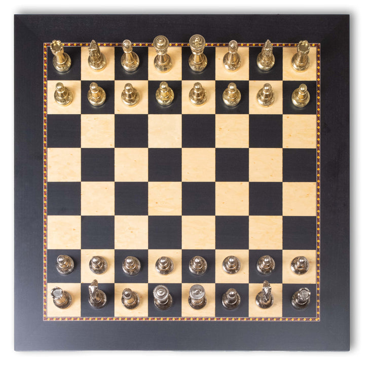 Italfama Staunton Schachset aus Metall mit Premium Queen’s Gambit Holzbrett