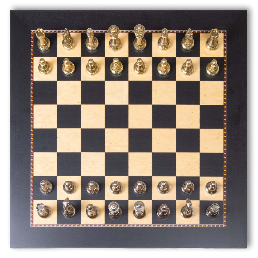 Italfama Staunton Schachset aus Metall mit Premium Queen’s Gambit Holzbrett