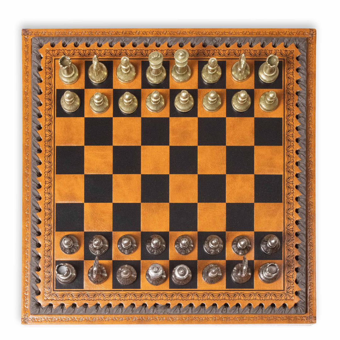 Italfama Mignon Flowery Schach und Dame Set mit Kunstlederbrett
