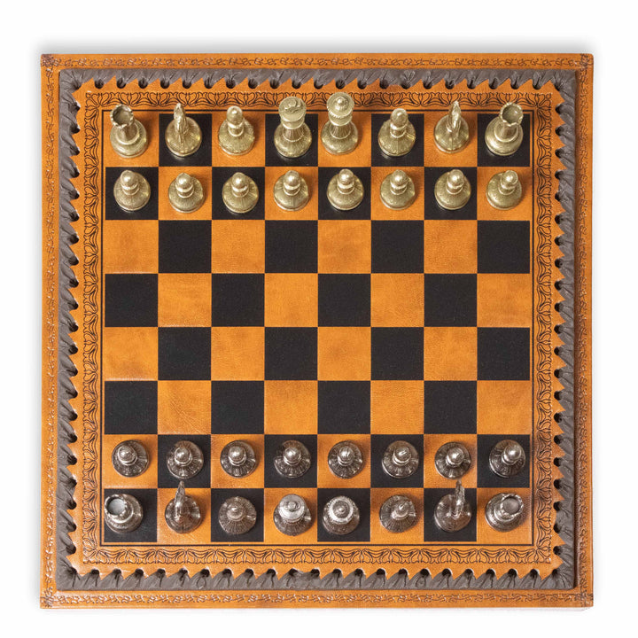 Italfama Mignon Flowery Schach und Dame Set mit Kunstlederbrett