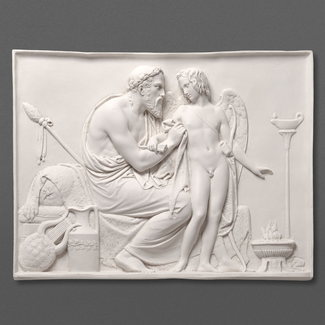 Relief Amor wird von Anakreon empfangen