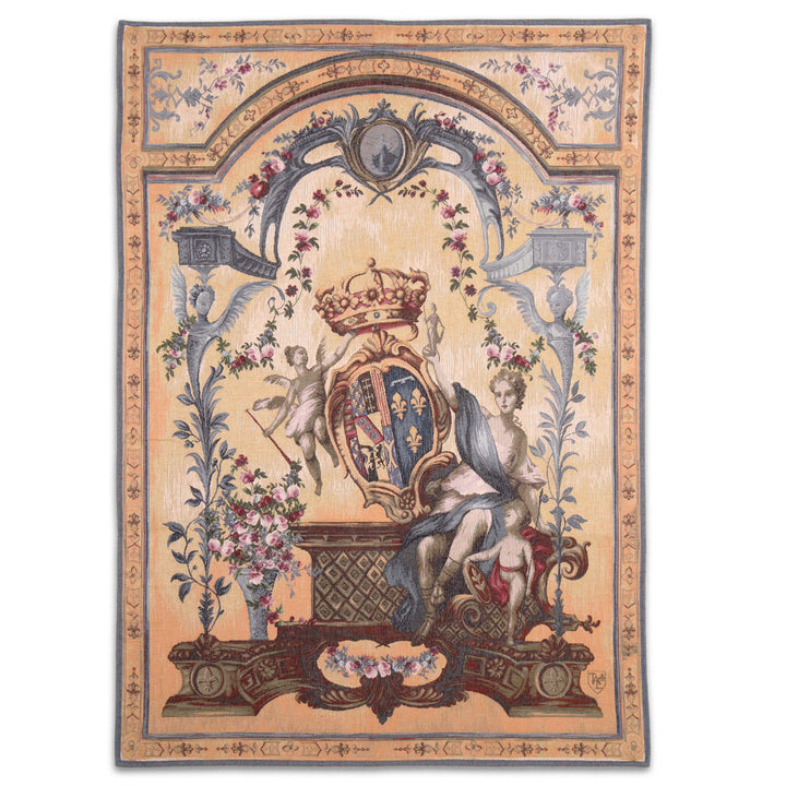 Dame mit Wappen – Gobelin Wandteppich (Jacquard gewebt)