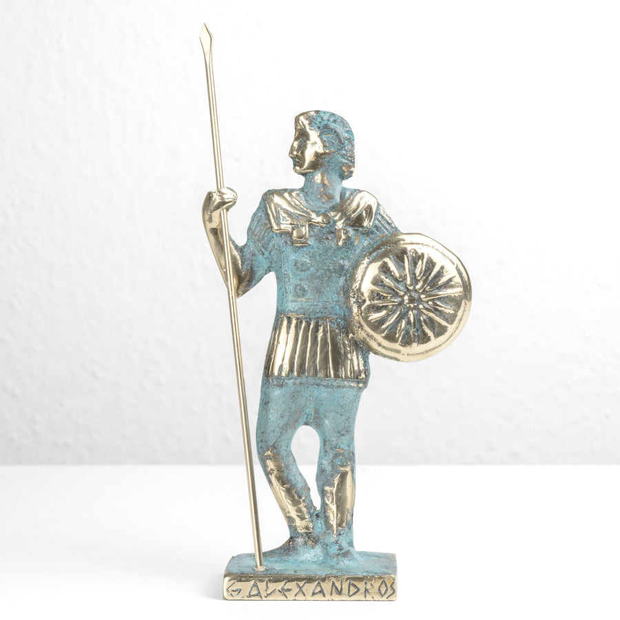 Alexander der Große Statue — Krieger mit Speer & Schild (Messingskulptur)