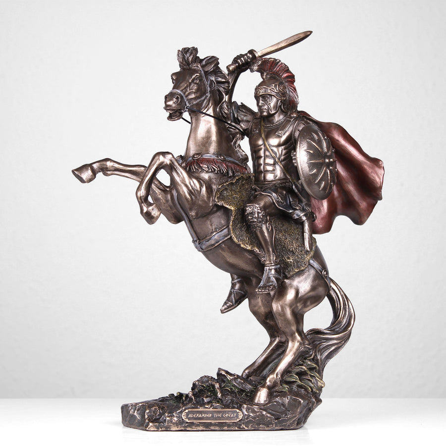 Alexander der Große auf Pferd (Bronzierte Skulptur aus Kunstharz)