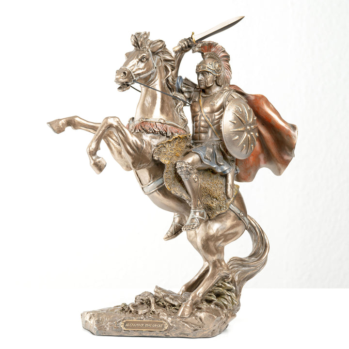 Alexander der Große auf Pferd (Bronzierte Skulptur aus Kunstharz)