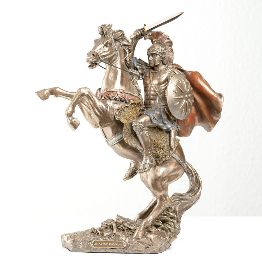 Alexander der Große auf Pferd (Bronzierte Skulptur aus Kunstharz)