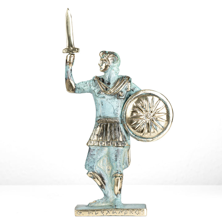 Alexander der Grosse – Krieger mit Schwert und Schild (Messing Skulptur)