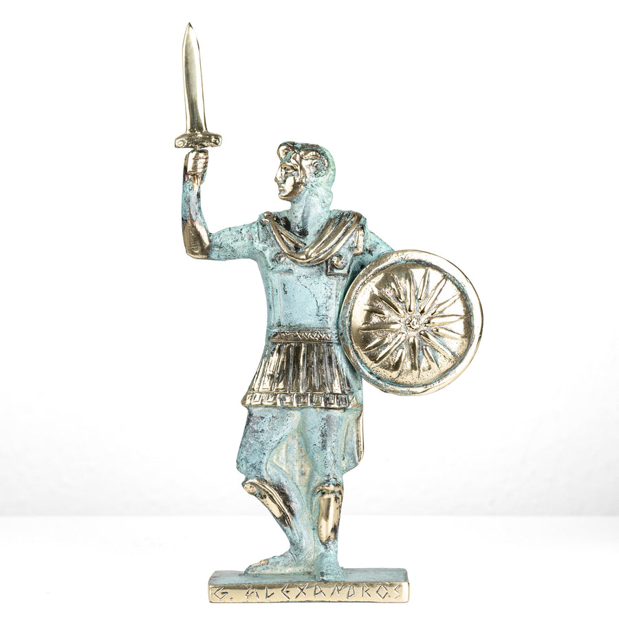 Alexander der Grosse – Krieger mit Schwert und Schild (Messing Skulptur)