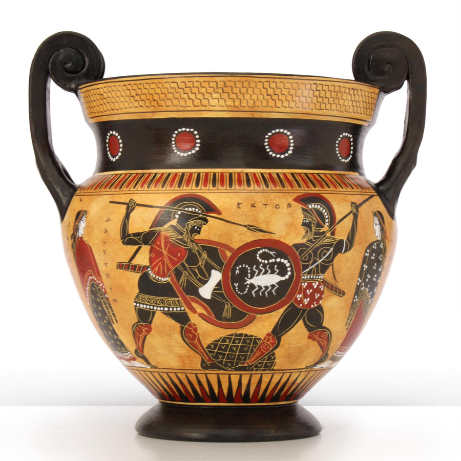 Antiker griechischer schwarzfiguriger chalkidischer Krater mit Achilles und Hektor