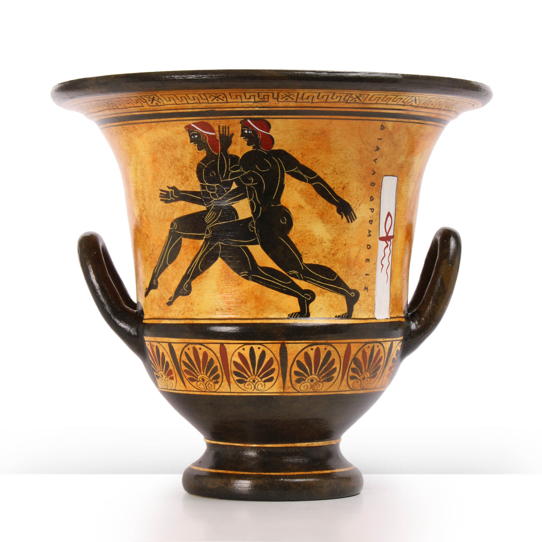 Antiker griechischer schwarzfiguriger Krater mit Achilles und Ajax beim Spiel